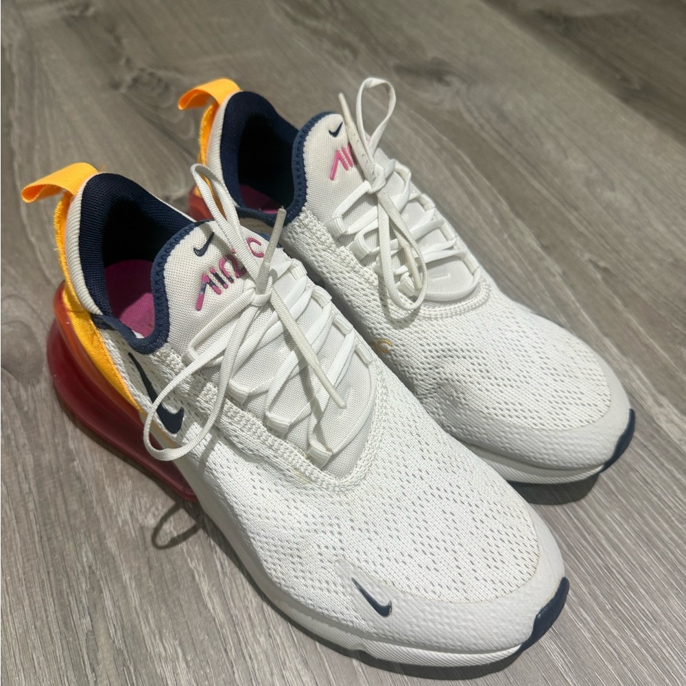Nike Air Max 270 White Sneakers with Pink and Yellow Accents
